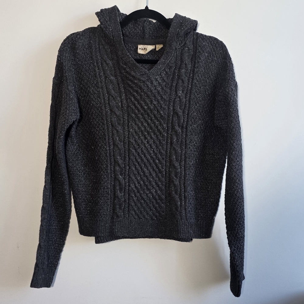 Harlow - Charcoal V-Neck Cable Knit Sweater - Size M